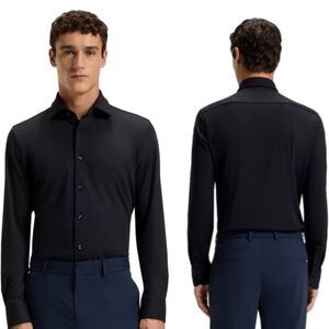 NWT Hugo Boss men's black, long-sleeved, slim-fit shirt in black. SZ 15.5 (M), 3